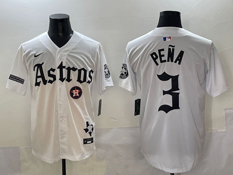 Men 2025 Houston Astros #3 Pena White Five generations Joint Name Nike MLB Jersey style 44
